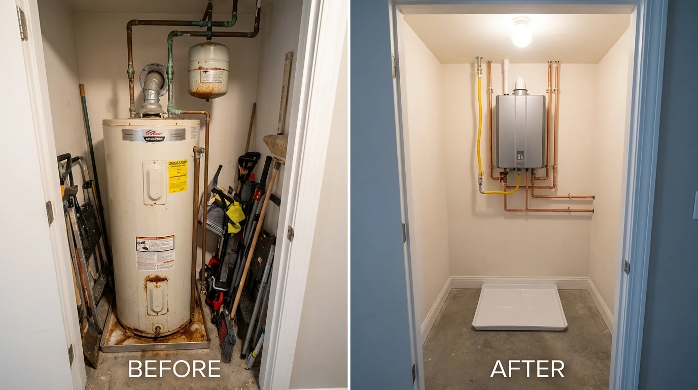 Tank water heater versus wall-mounted tankless unit comparison for Hebron, MD homeowners